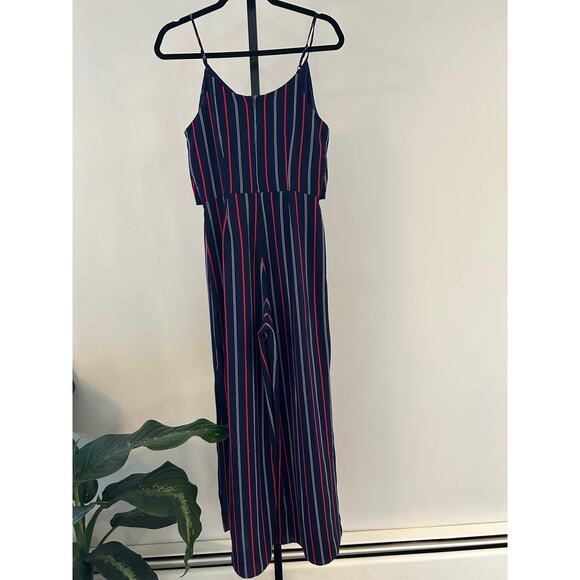 Monteau Pants - Monteau Jumpsuit -‎ size Medium-wide leg  in Navy, white,red stripes-summer